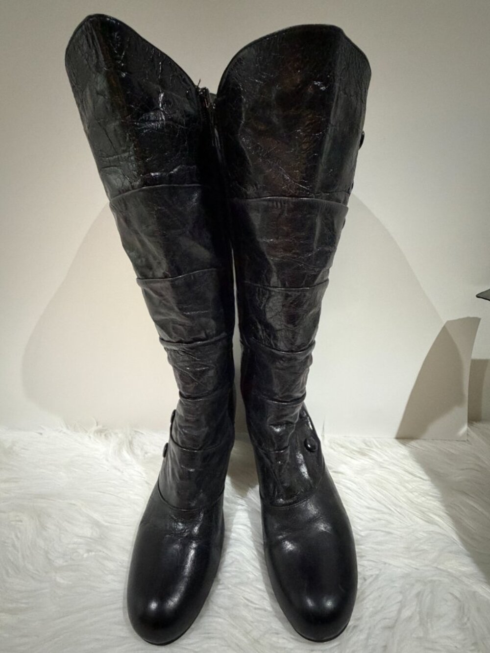 Miz Mooz Amelia Black Leather Knee High Boots Size 8.5/39